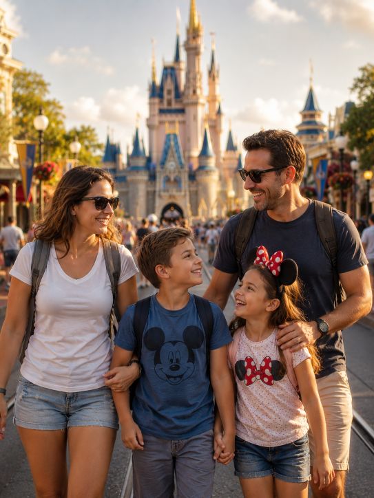 Família feliz aproveitando o parque em Orlando